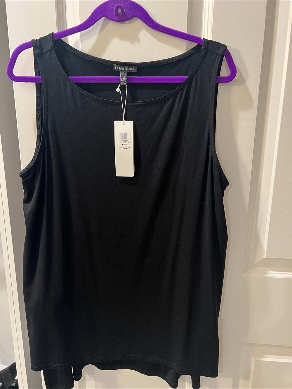 Eileen Fisher Black bateau Neck Sleeveless long tank